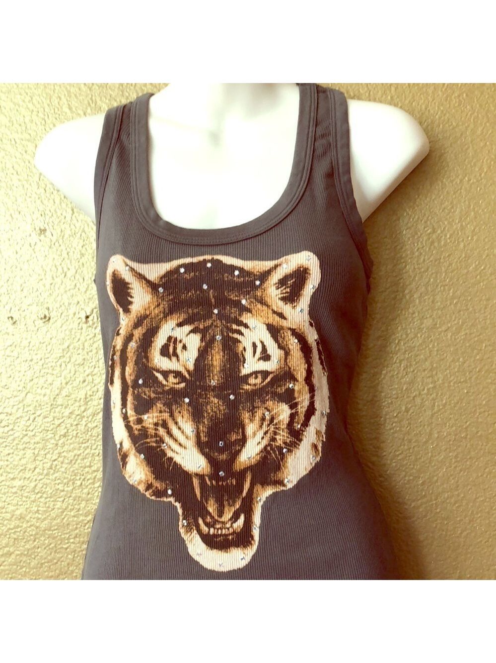 🆕 BNWT- Hank Tank Top Brown Lion Print Swarovski 𝅺